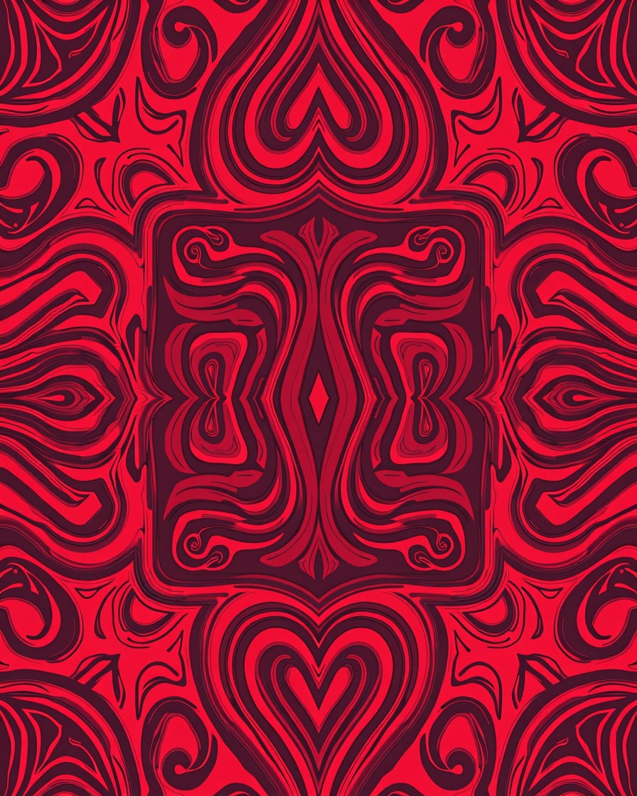 Intricate Red Heart Swirl Rug