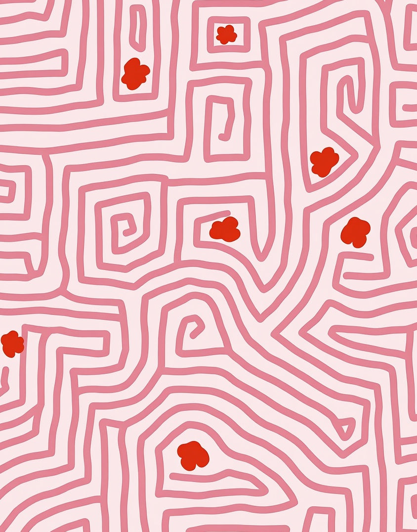 Pink Maze With Red Accents Rug