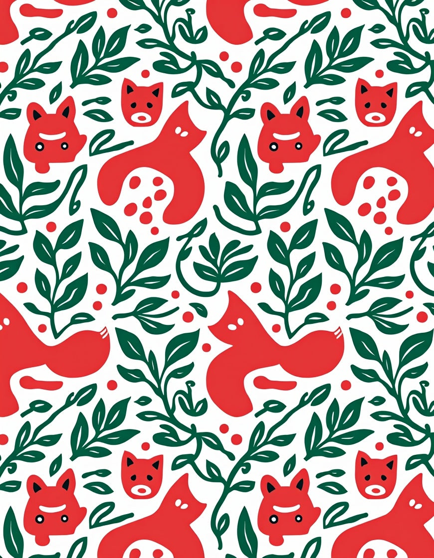 Playful Red Fox Leaves Pattern Rug
