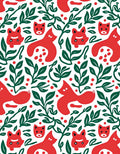 Playful Red Fox Leaves Pattern Rug