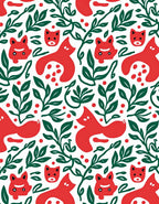 Playful Red Fox Leaves Pattern Rug