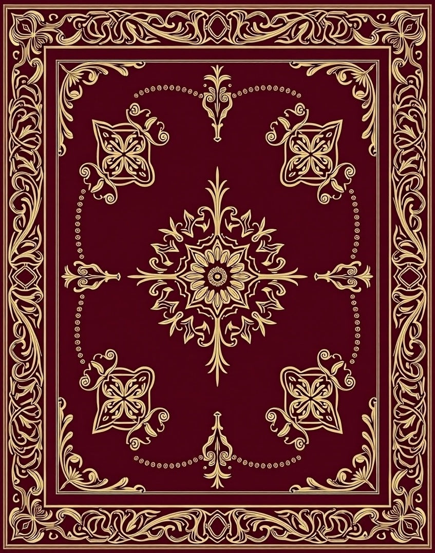 Ornate Golden Floral Lattice Design Rug