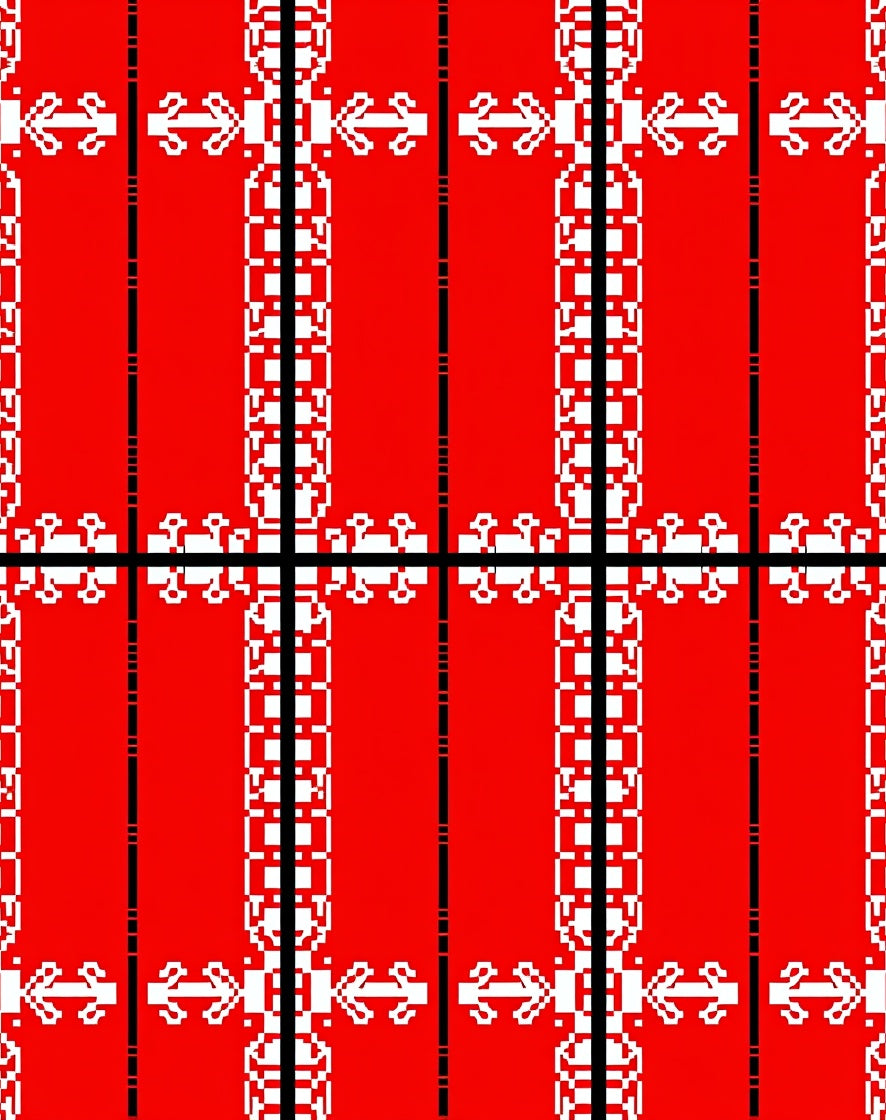 Bold Red White Pixelated Pattern Rug