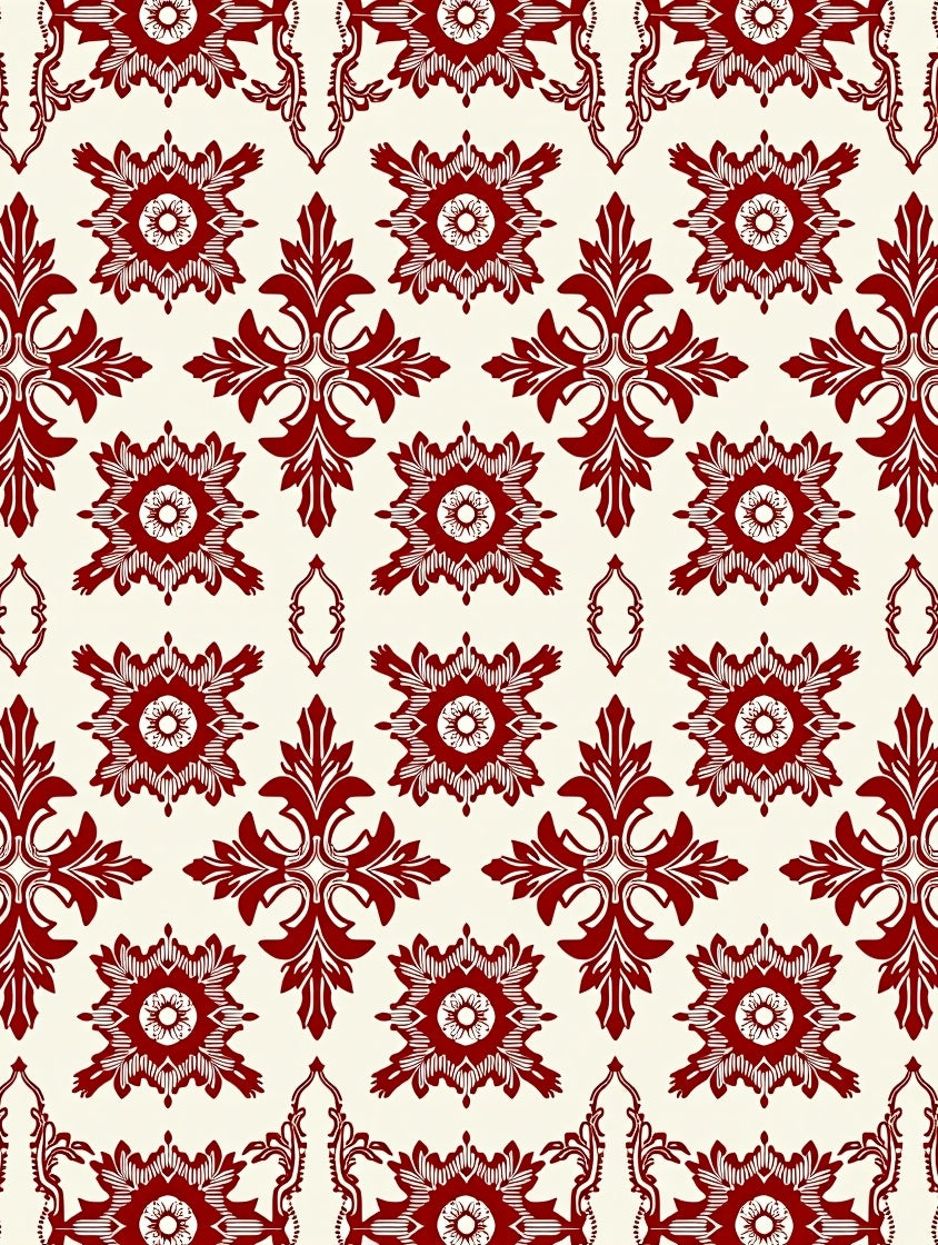 Rich Red Floral Damask Pattern Rug