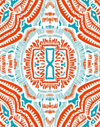Bold Red Blue Tribal Pattern Rug