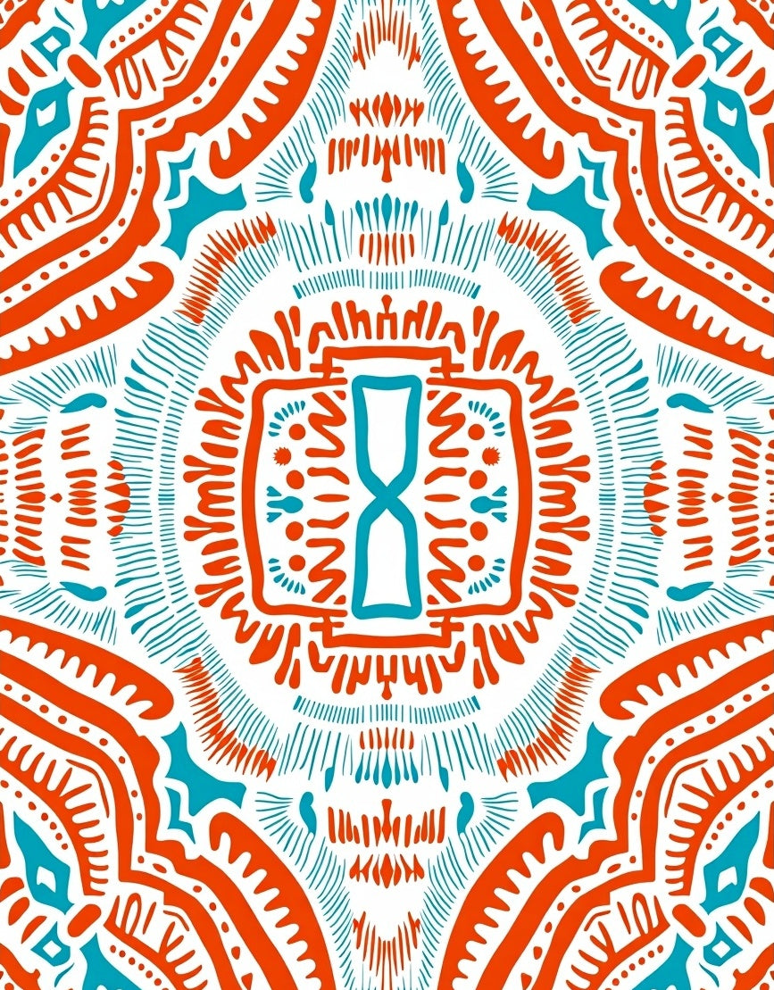 Bold Red Blue Tribal Pattern Rug