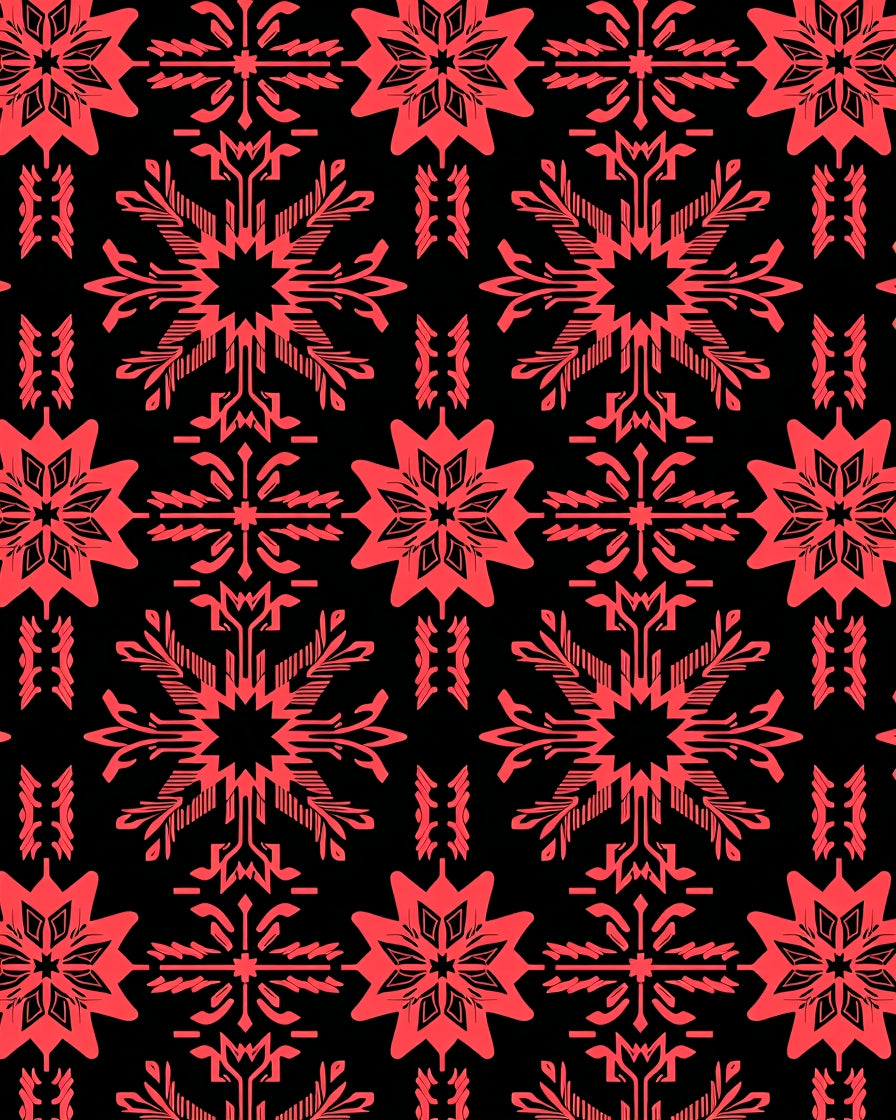 Bold Red Geometric Snowflake Pattern Rug