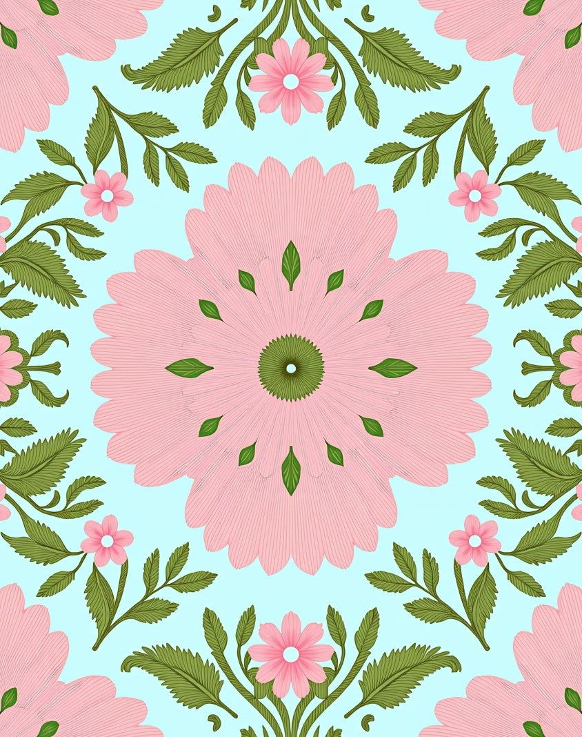 Pink Floral Branches Pattern Rug
