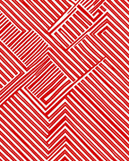 Red Geometric Maze Lines Rug