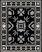 Striking Black Gray Ornamental Motif Rug