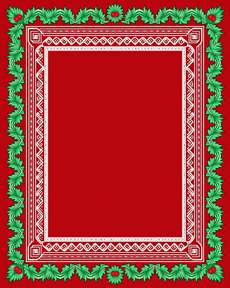Red Green Leaf Holly Border Design Rug