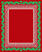 Red Green Leaf Holly Border Design Rug
