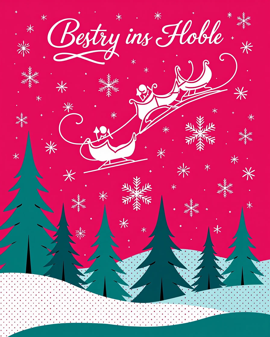 Winter Sleigh Scene With Snowflakes Rug