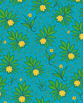 Turquoise With Green Yellow Floral Swirls Rug