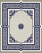 Ornamental Navy Blue Floral Geometric Design Rug