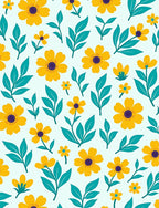 Yellow Floral Teal Leaf Pattern Rug