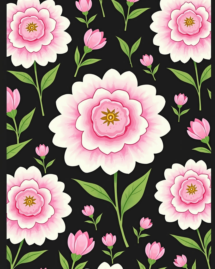 Pink Peony Floral Pattern Rug