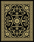 Golden Floral Scrollwork Black Accent Rug