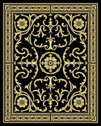 Golden Floral Scrollwork Black Accent Rug