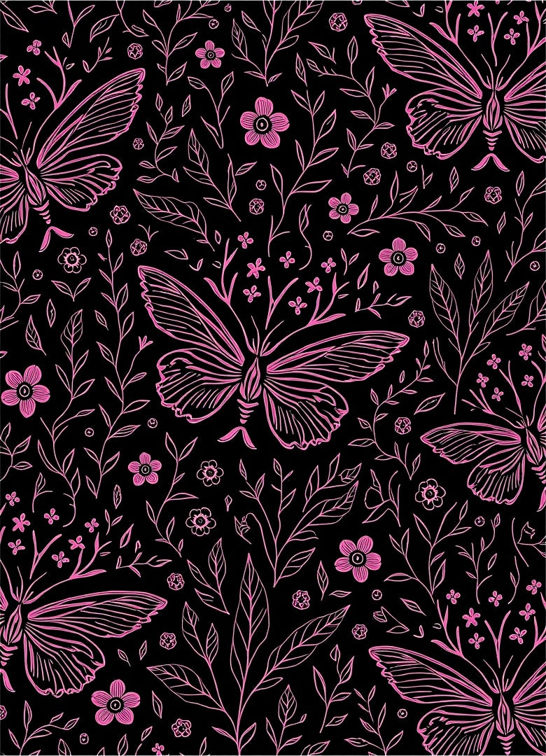 Pink Butterfly Floral Vines Rug
