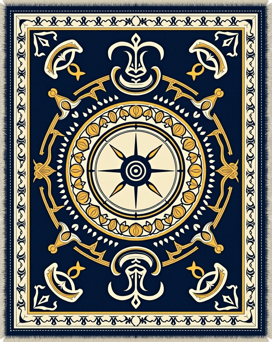 Nautical Compass Traditional Deep Blue Rug