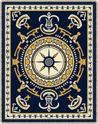 Nautical Compass Traditional Deep Blue Rug