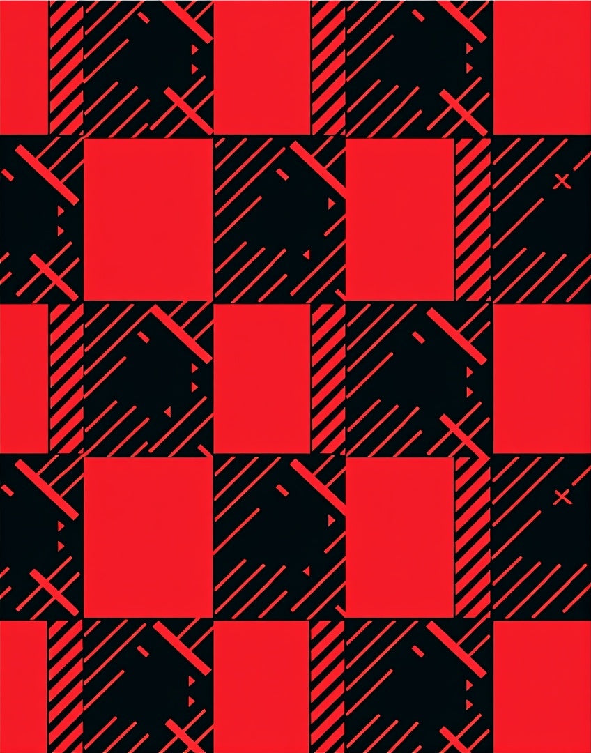 Bold Red Black Checkered Geo Pattern Rug