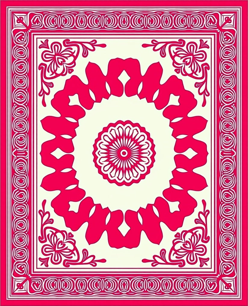 Bold Pink Floral Mandala Style Rug