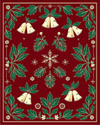 Red Festive Holly Bells Snowflakes Rug