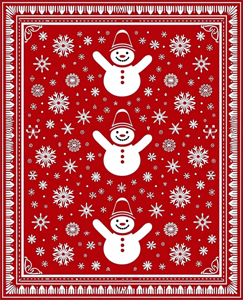 Red Snowman Snowflake Pattern Rug