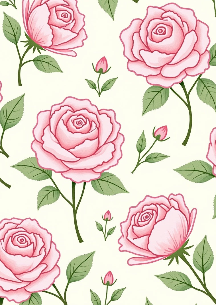 Delicate Pink Rose Botanical Pattern Rug