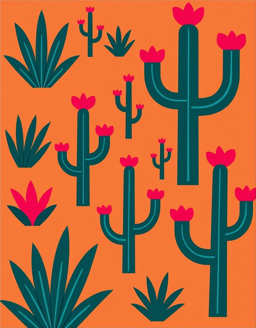 Desert Cactus With Floral Accents Design Rug