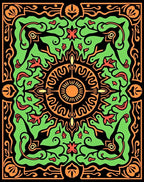 Green Orange Black Floral Sun Pattern Rug
