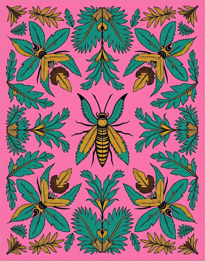 Whimsical Coral Flying Insect Garden Rug