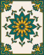Turquoise Yellow Floral Mandala Design Rug