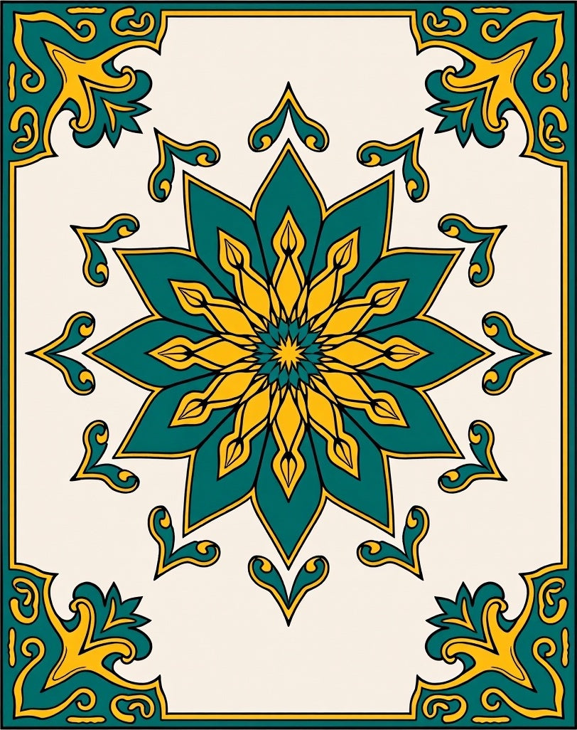 Turquoise Yellow Floral Mandala Design Rug