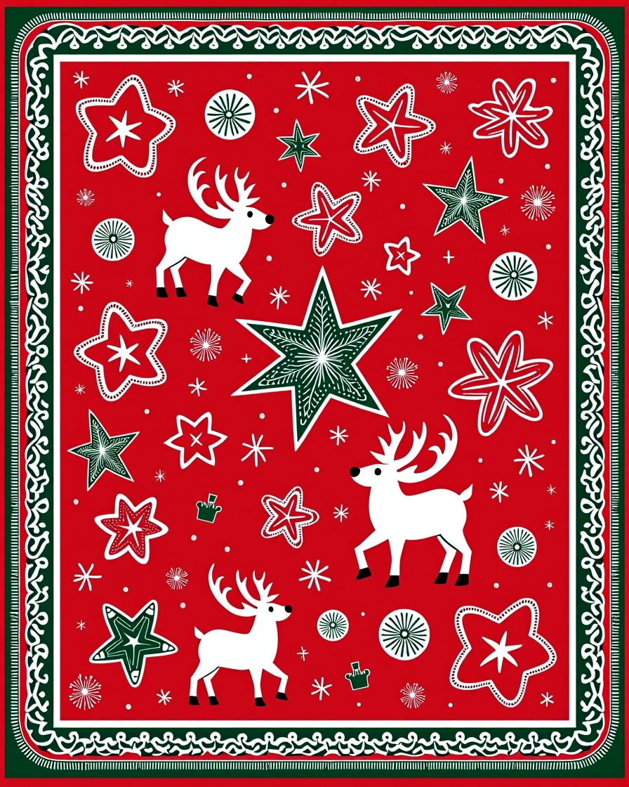 Holiday Reindeer Star Burst Red Rug