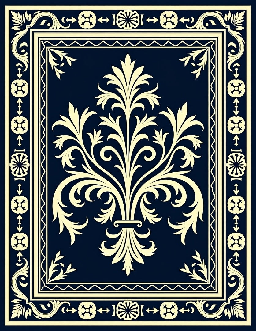 Elegant Ivory Fleur-de-lis Pattern Rug