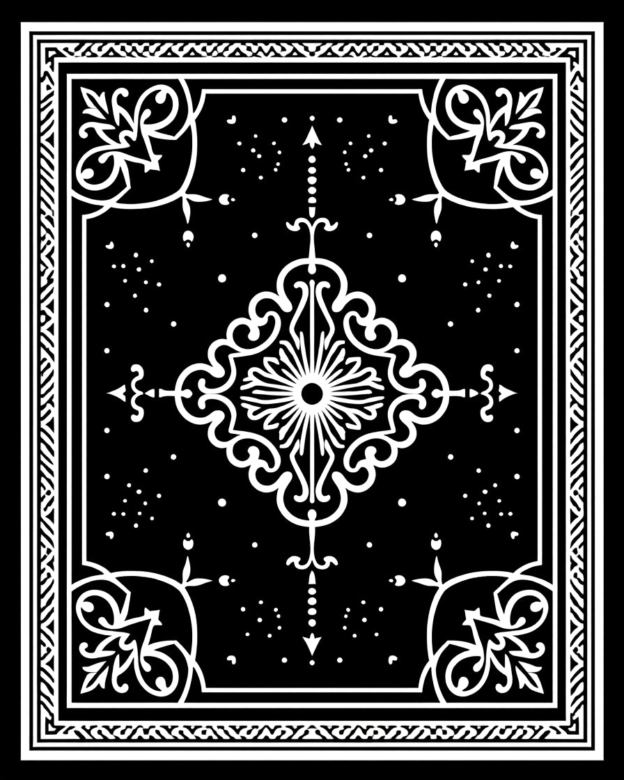 Ornate Black White Geometric Scroll Rug