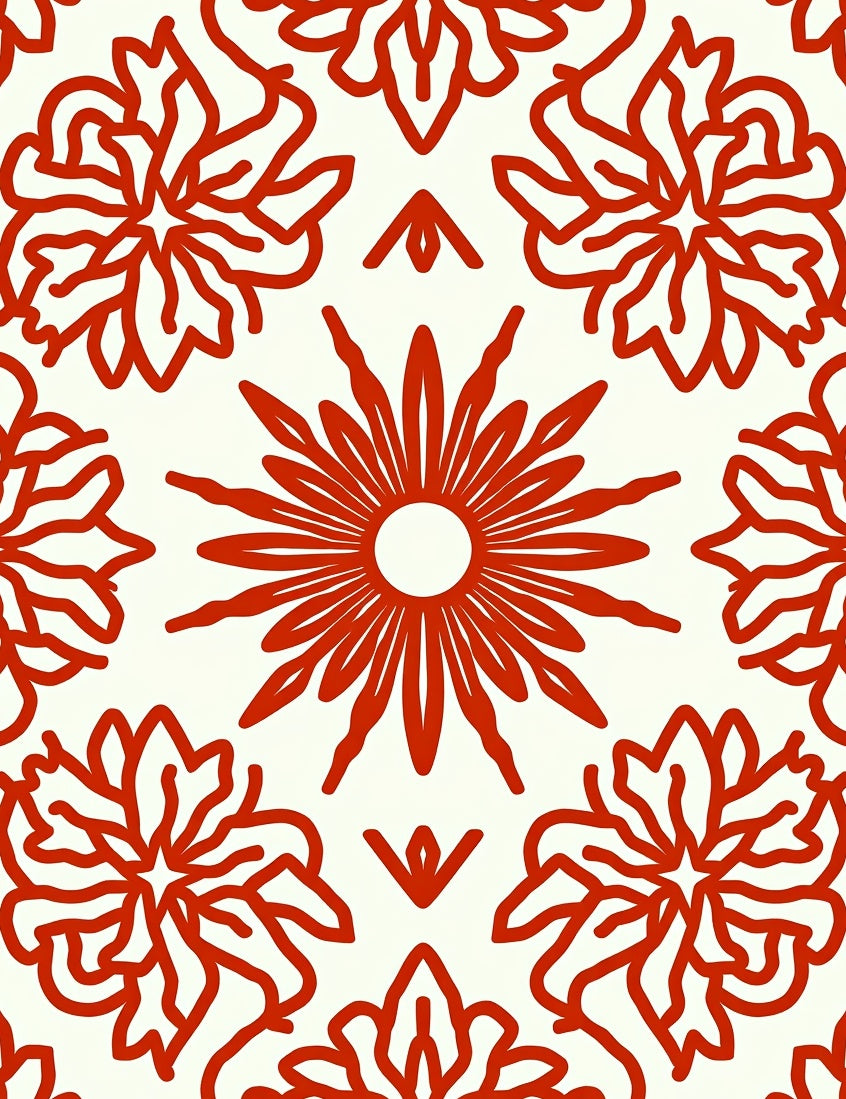 Red Floral Symmetry Patterned Rug