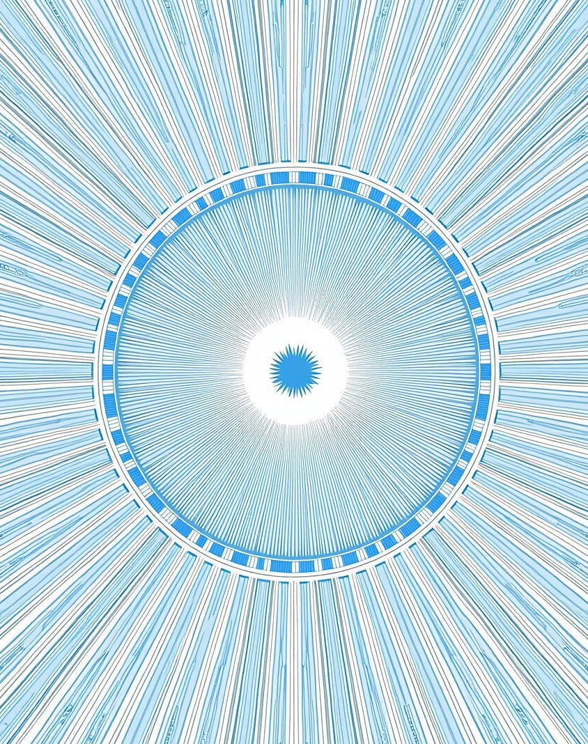 Radiating Blue Geometric Sunburst Pattern Rug