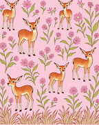 Whimsical Deer and Floral Pattern Rug