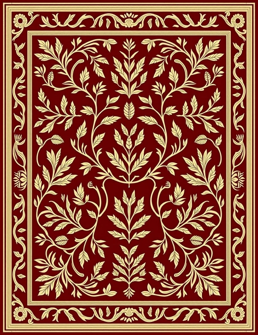 Ornate Cream Golden Floral Vines Rug