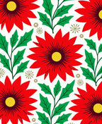 Festive Red Poinsettia Holly Garland Rug