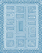 Blue White Geometric Line Art Rug