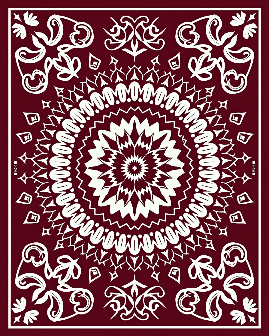 Crimson White Intricate Floral Mandala Pattern Rug