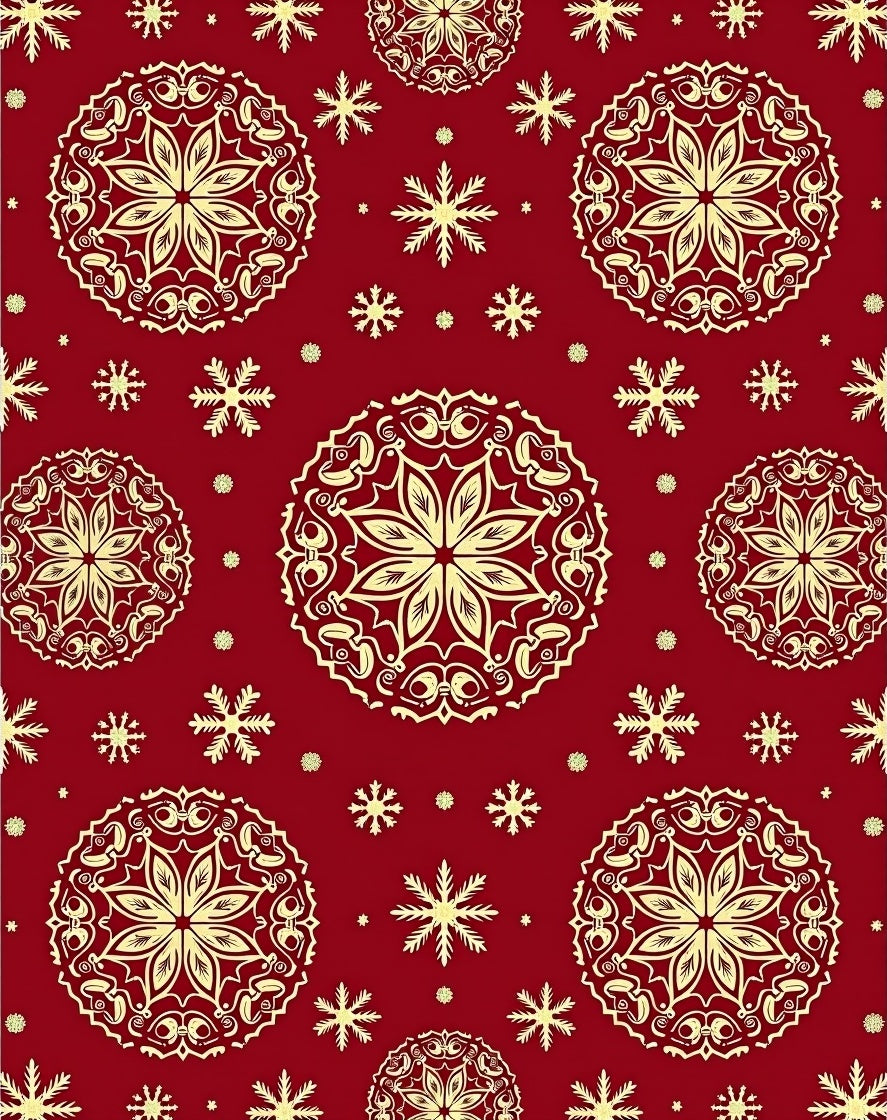 Red Gold Mandala Snowflake Pattern Rug