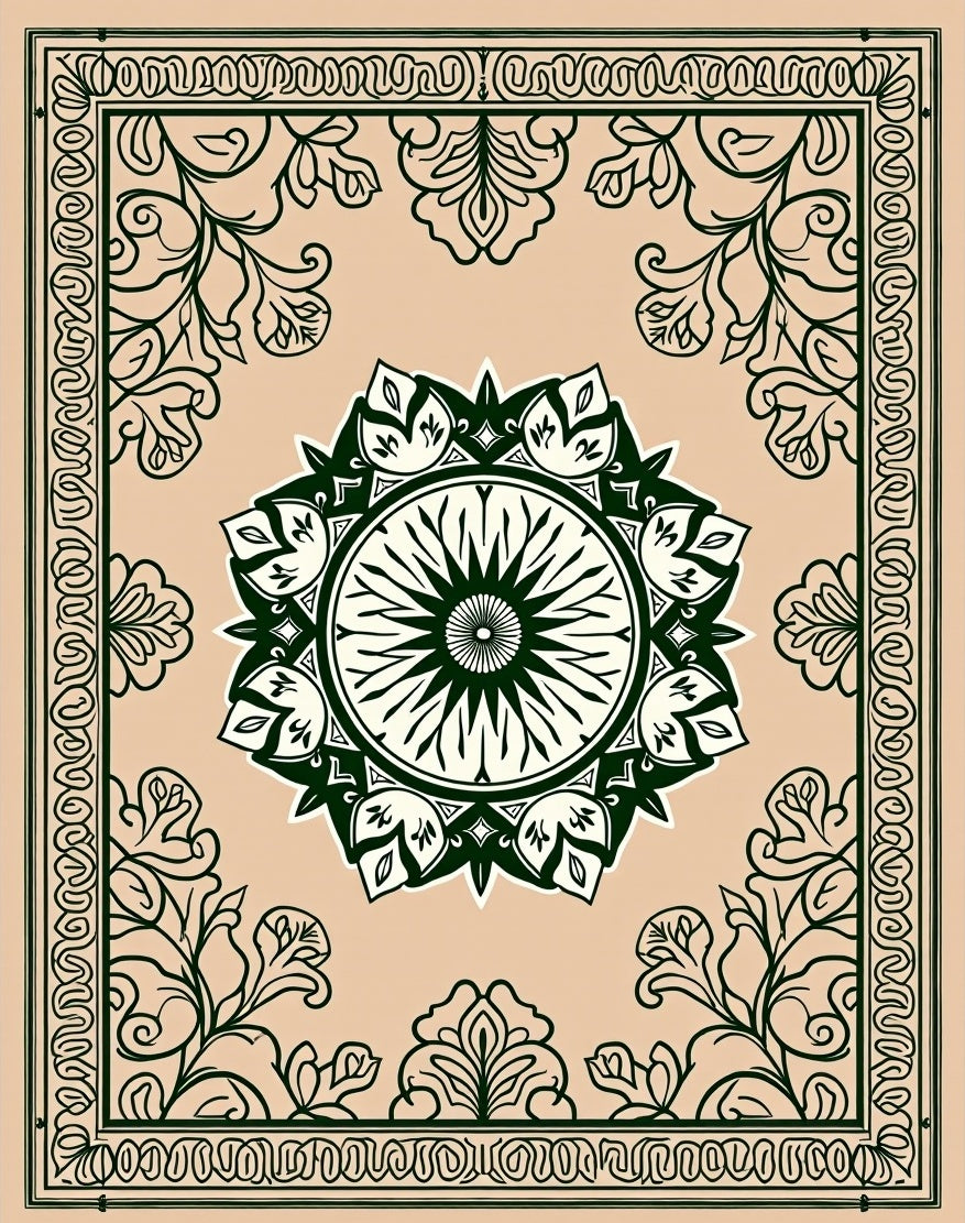 Ornate Floral Mandala Border Design Rug