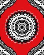 Bold Black White Red Mandala Pattern Rug