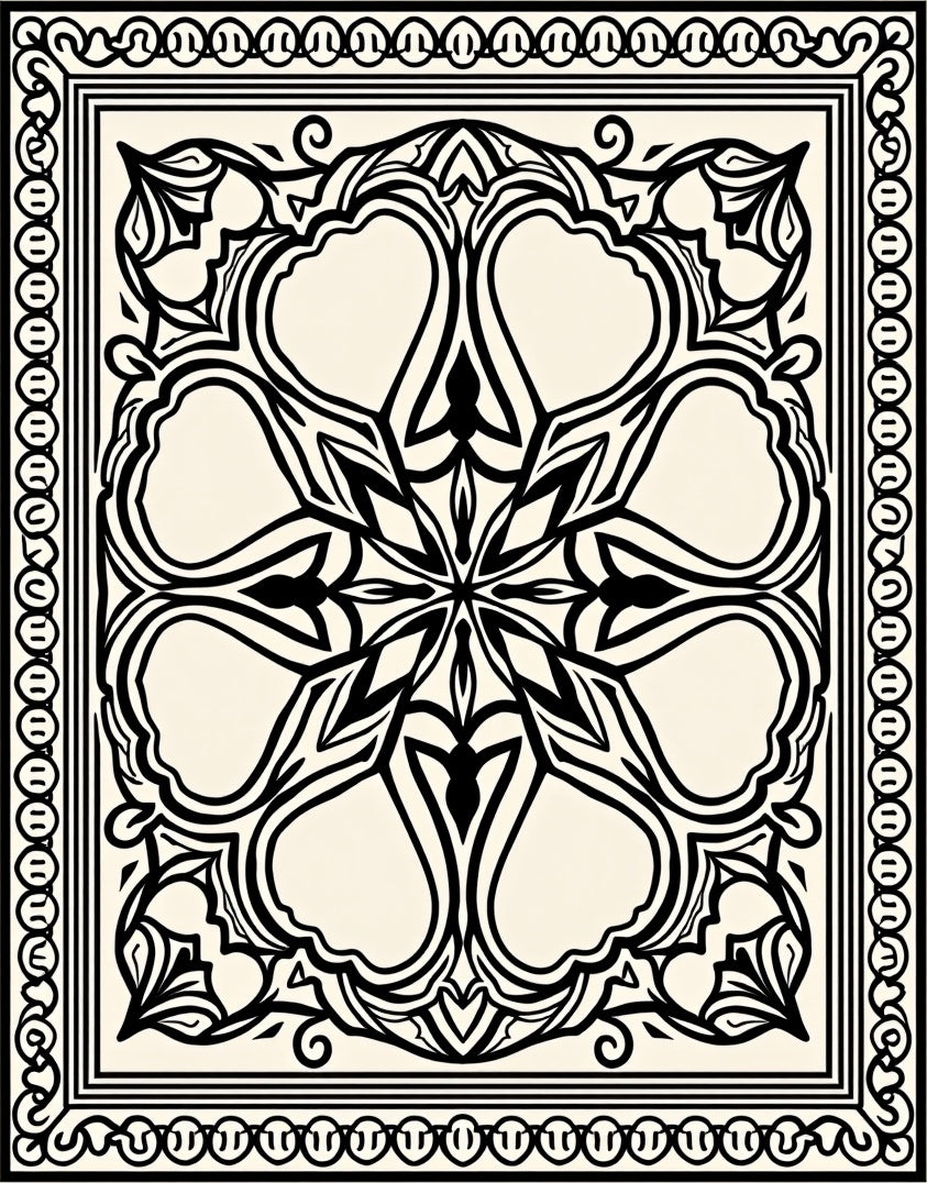 Ornate Black Floral Mandala Border Design Rug